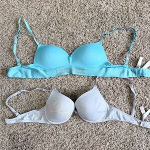 Victoria’s Secret PINK Bra Bundle 34B– Blue & Gray Logo Bras (2 Pack)